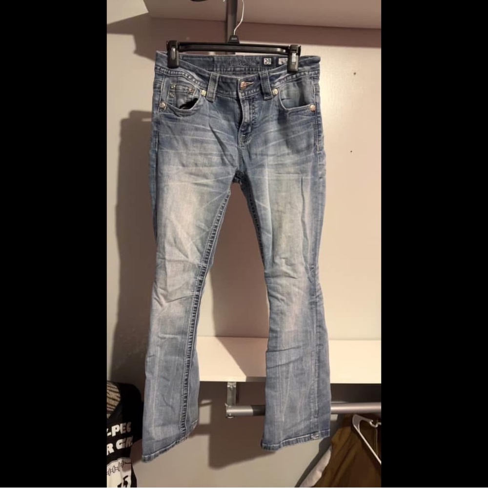 Miss Me Blue Boot Cut Jeans with Faded Design